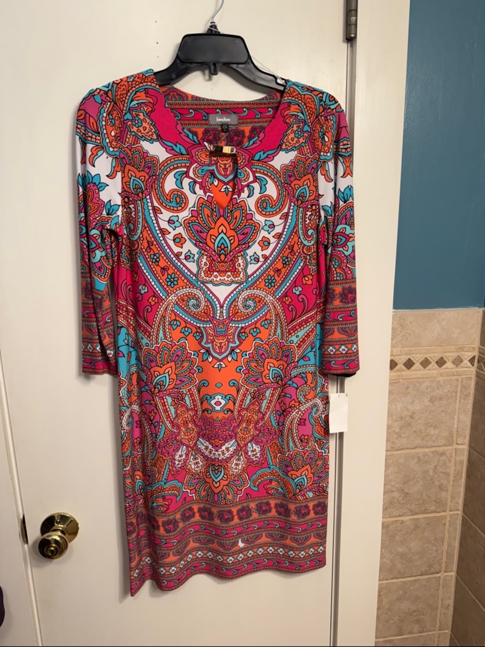 Vibrant Pink & Orange Paisley Neiman Marcus Shift Dress NWT